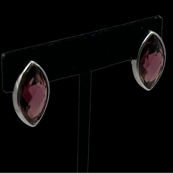 Anne Klein Silver Tone Faceted Maroon Stone Clip On Earrings - Picture 13 of 13